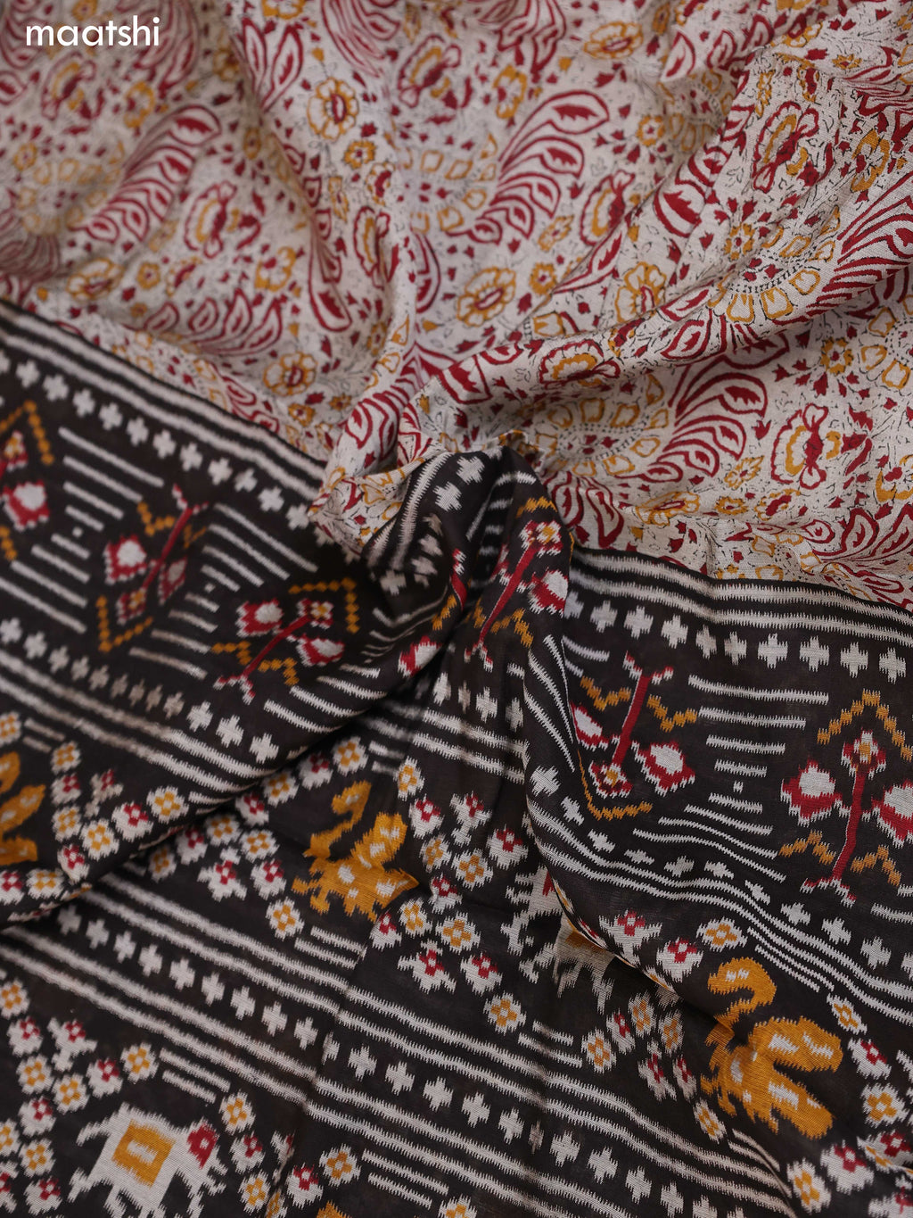 Dark Maroon & Grey and Black Art Silk Dress Material With Butta Prints and Bottom & Dupatta