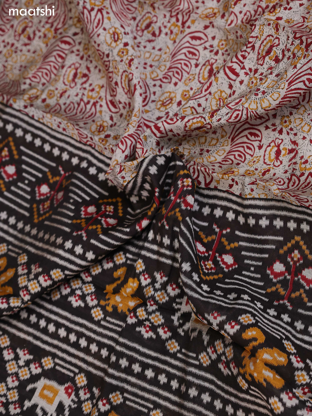 Dark Maroon & Grey and Black Art Silk Dress Material With Butta Prints and Bottom & Dupatta