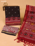 Deep Brown & Grey and Maroon Art Silk Dress Material With Butta Prints and Bottom & Dupatta
