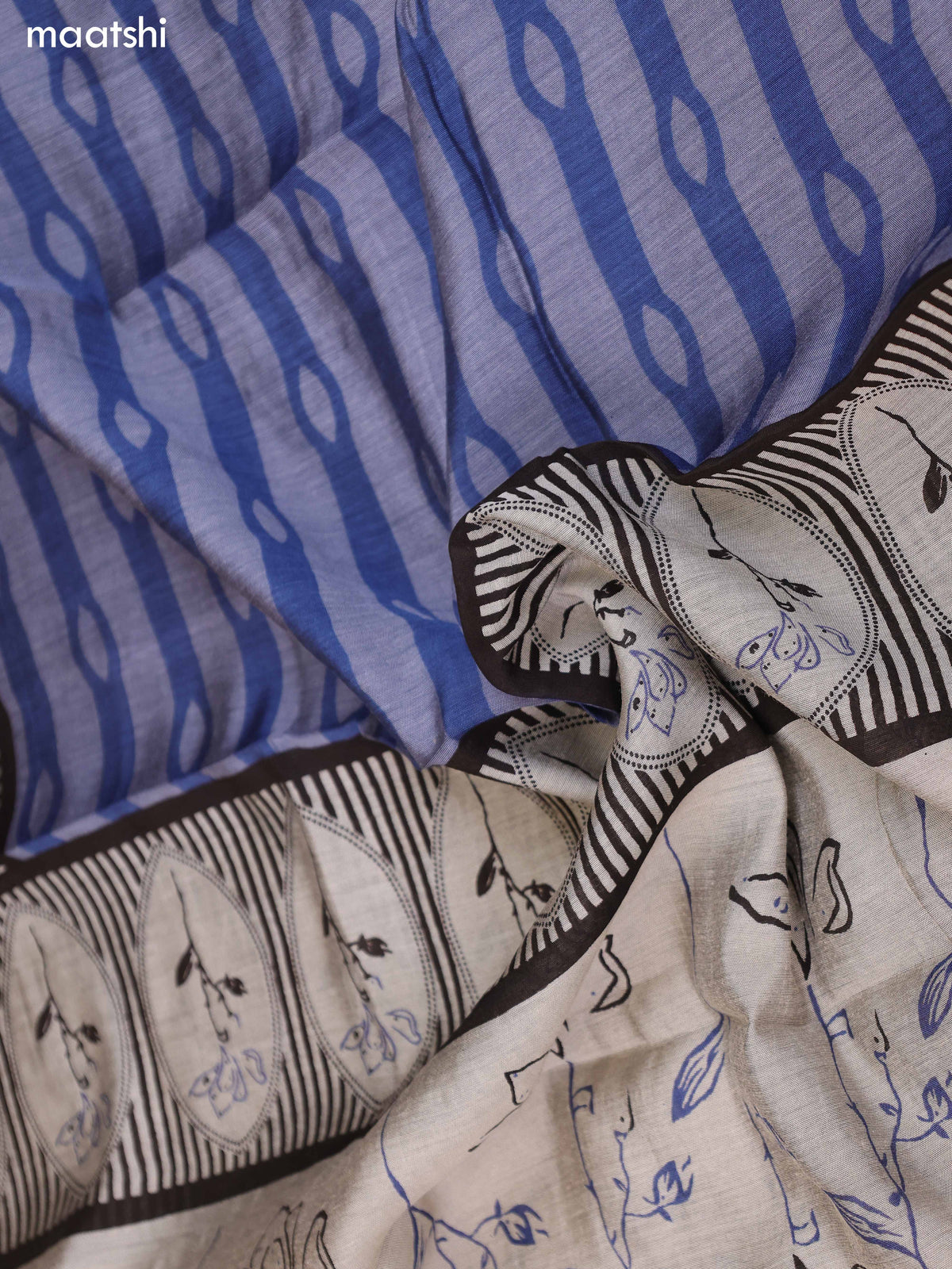 Grey and Blue Art Silk Dress Material With Floral Motif & Stripe Prints and Bottom & Dupatta