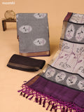 Grey and Purple Art Silk Dress Material With Floral Motif & Stripe Prints and Bottom & Dupatta