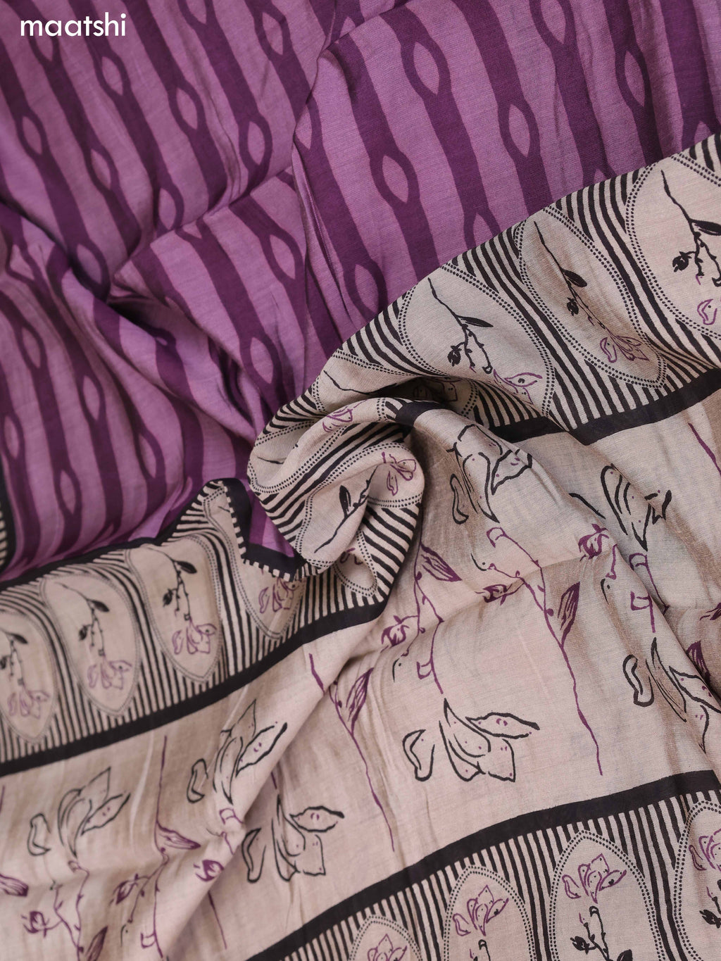 Grey and Purple Art Silk Dress Material With Floral Motif & Stripe Prints and Bottom & Dupatta