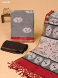 Grey and Dark Rust Art Silk Dress Material With Floral Motif & Stripe Prints and Bottom & Dupatta
