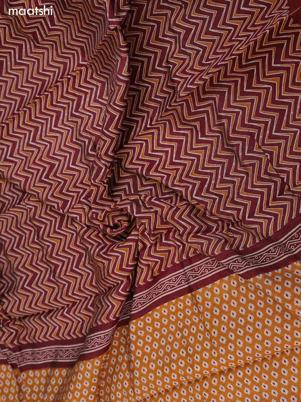 Mustard and Maroon Art Silk Dress Material With Butta Prints and Bottom & Dupatta