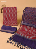 Dark Rust and Navy Blue Art Silk Dress Material With Butta Prints and Bottom & Dupatta