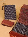Deep Navy Blue and Dark Rust Art Silk Dress Material With Butta Prints and Bottom & Dupatta