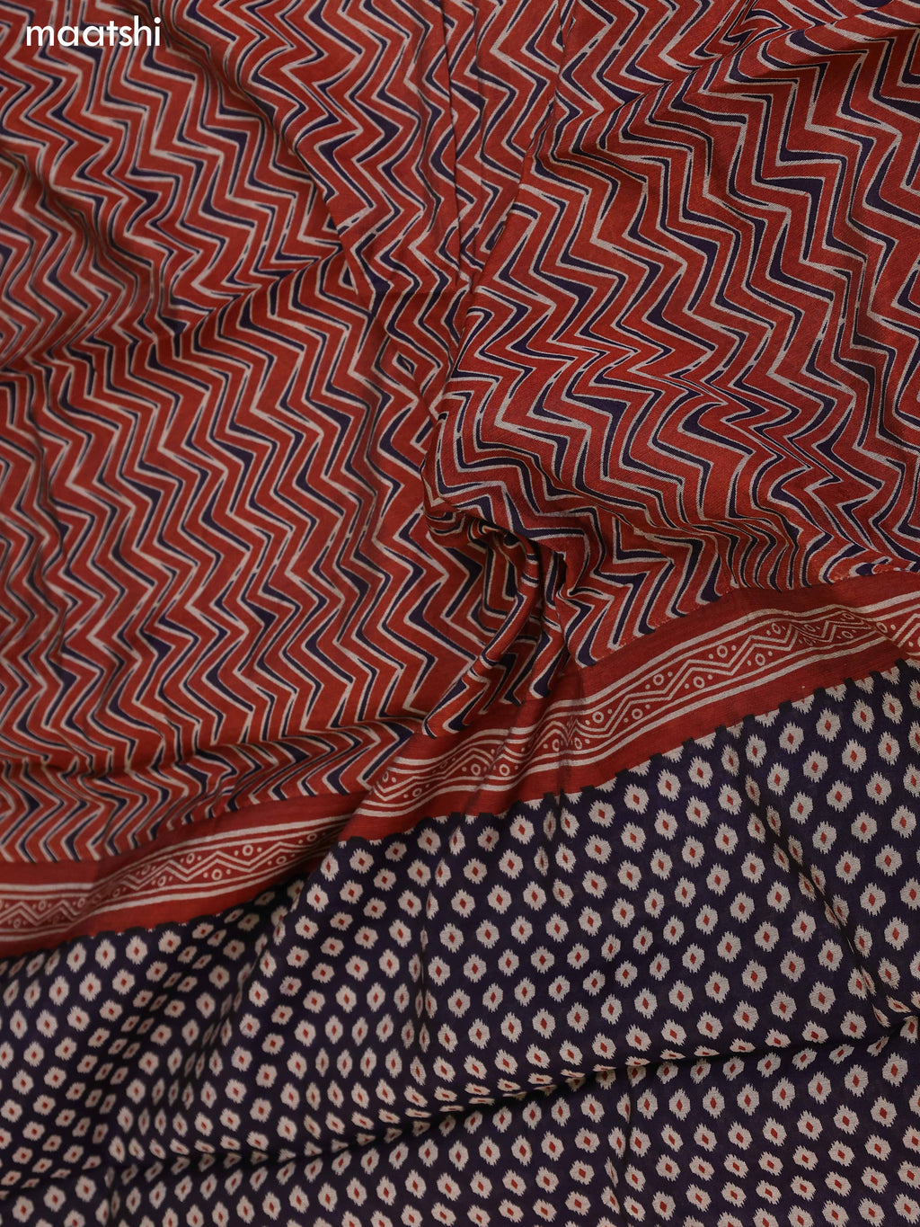 Deep Navy Blue and Dark Rust Art Silk Dress Material With Butta Prints and Bottom & Dupatta