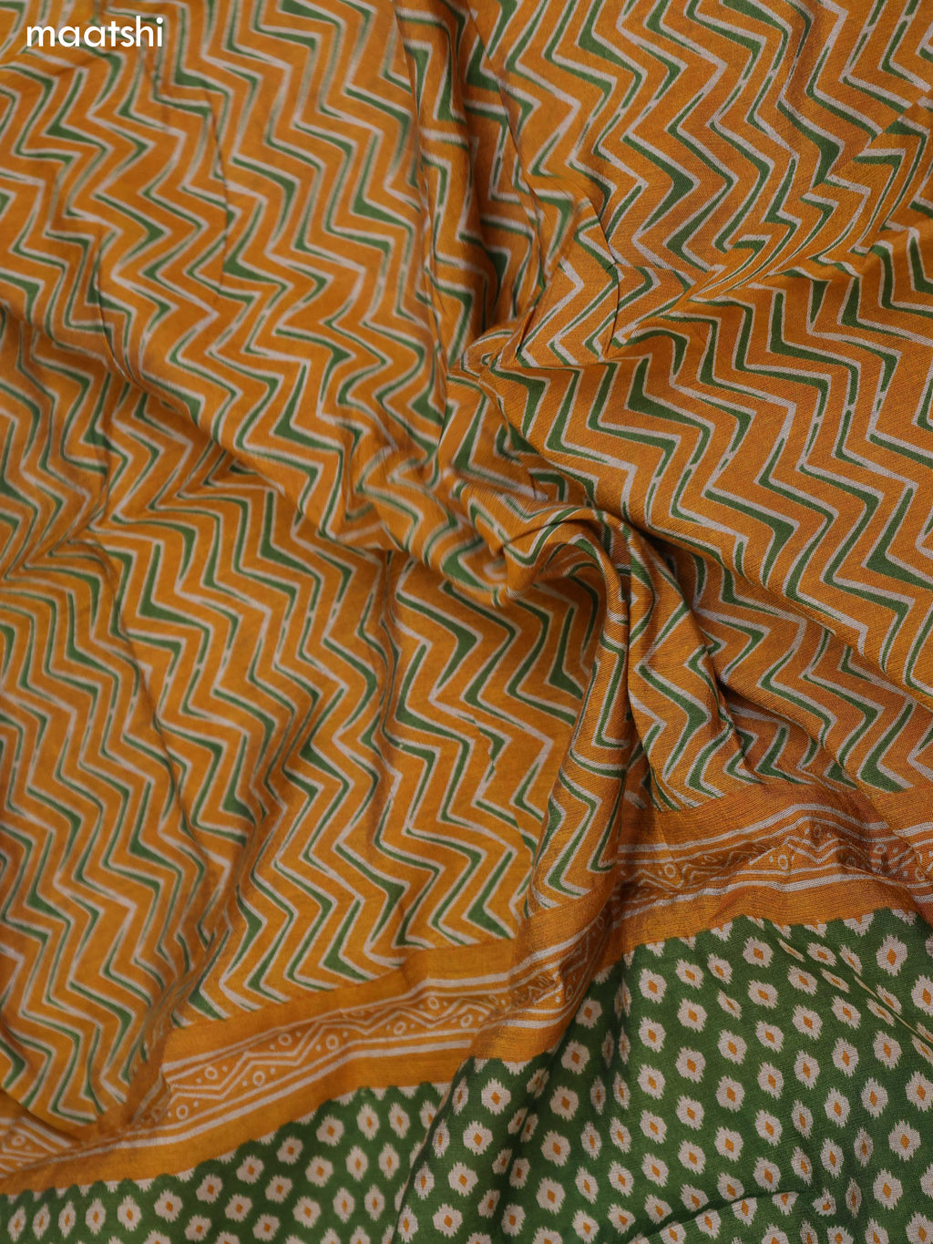 Green and Mustard Yellow Art Silk Dress Material With Butta Prints and Bottom & Dupatta