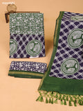 Grey & Green and Navy Blue Art Silk Dress Material With Allover Prints and Bottom & Dupatta