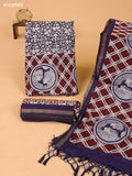 Grey & Deep Brown and Navy Blue Art Silk Dress Material With Allover Prints and Bottom & Dupatta