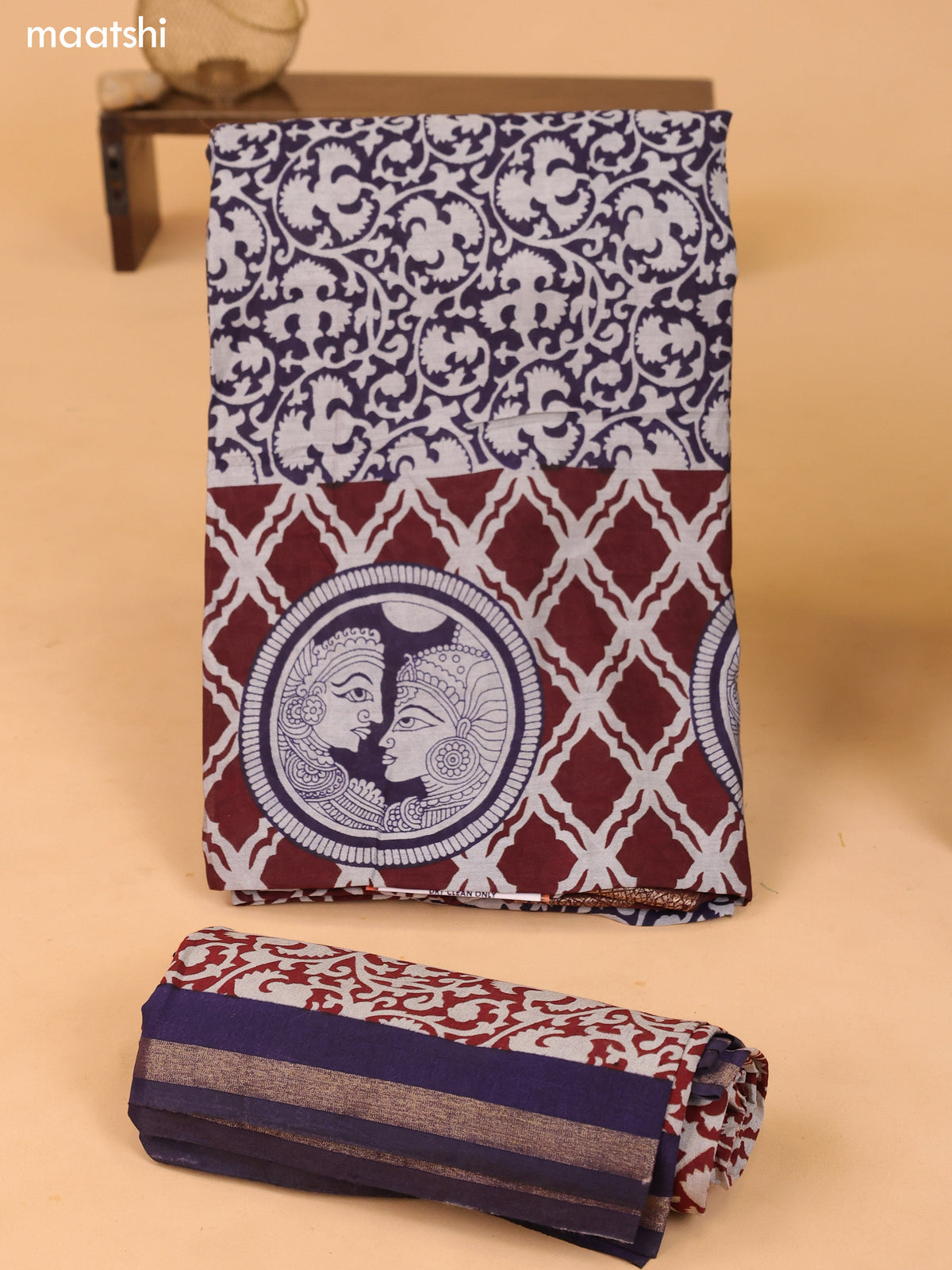 Grey & Deep Brown and Navy Blue Art Silk Dress Material With Allover Prints and Bottom & Dupatta