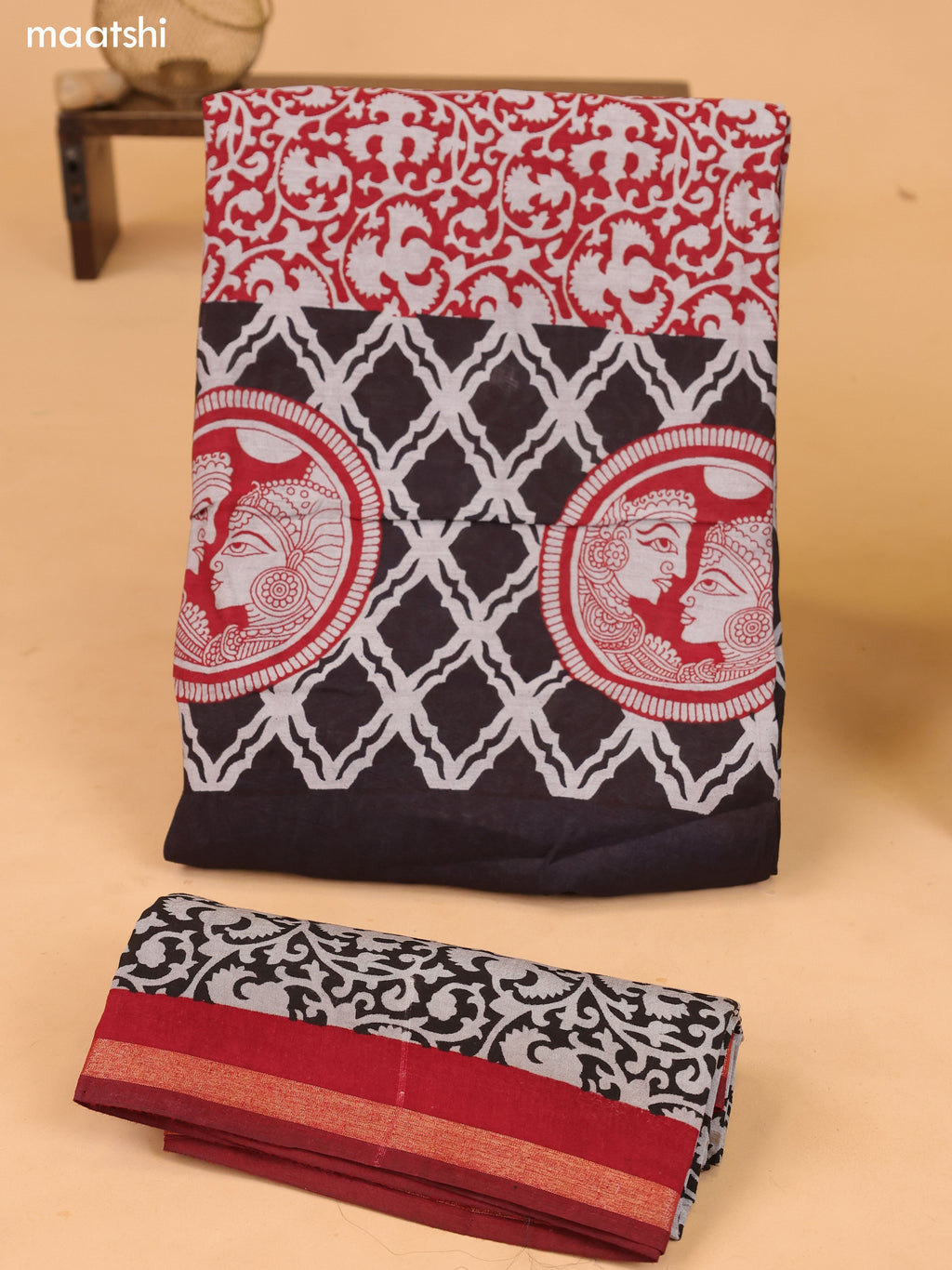 Grey & Deep Brown and Maroon Art Silk Dress Material With Allover Prints and Bottom & Dupatta