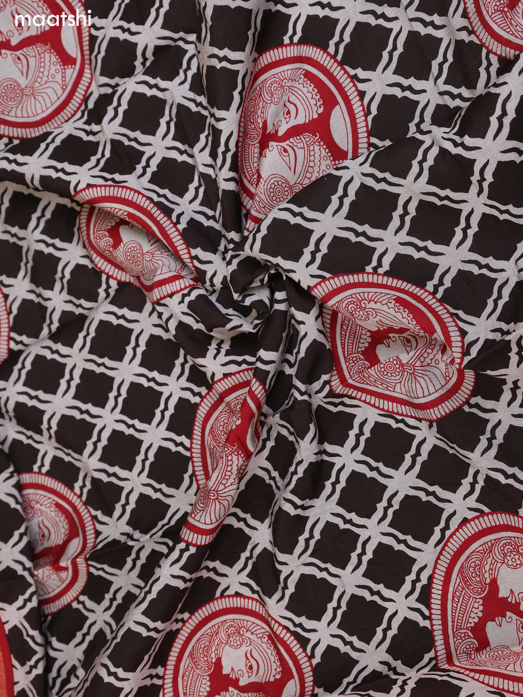 Grey & Deep Brown and Maroon Art Silk Dress Material With Allover Prints and Bottom & Dupatta