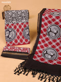 Grey & Maroon and Deep Brown Art Silk Dress Material With Allover Prints and Bottom & Dupatta