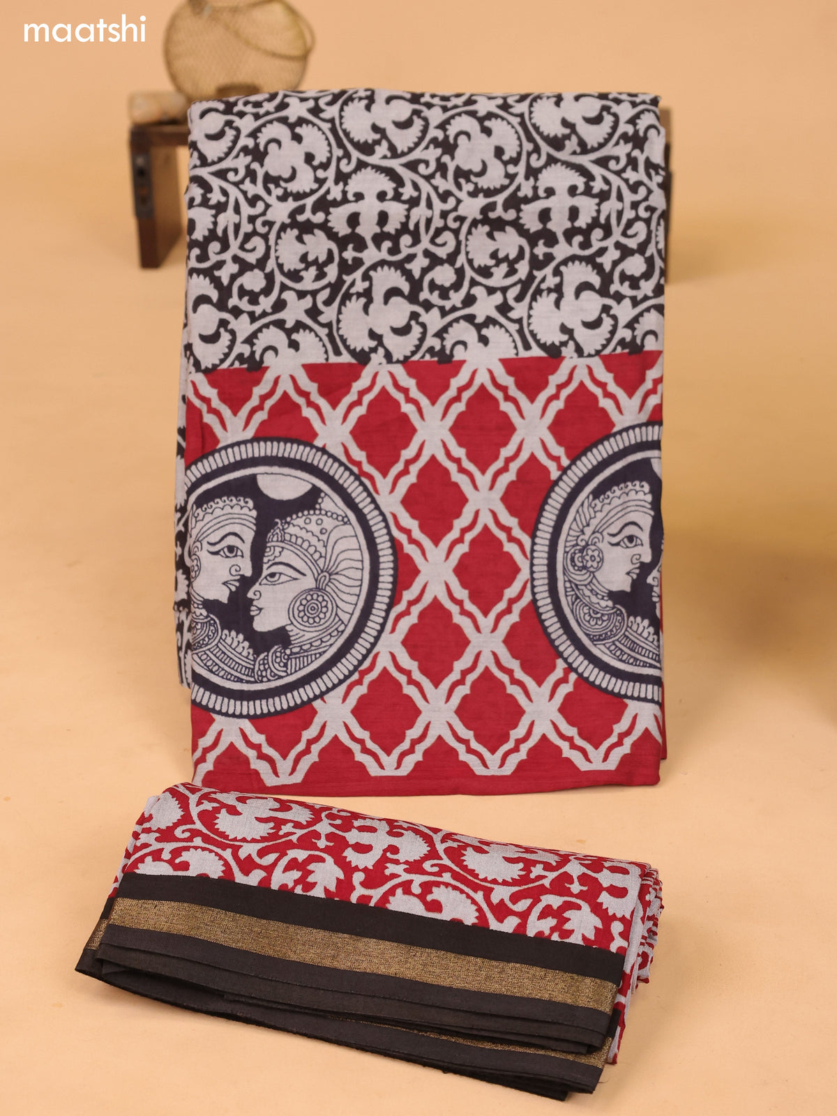 Grey & Maroon and Deep Brown Art Silk Dress Material With Allover Prints and Bottom & Dupatta