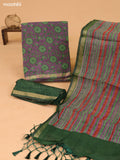 Lavender and Green Art Silk Dress Material With Allover Floral Prints and Bottom & Dupatta