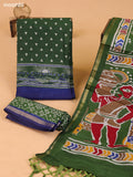 Green and Navy Blue Art Silk Dress Material With Allover Prints and Bottom & Dupatta