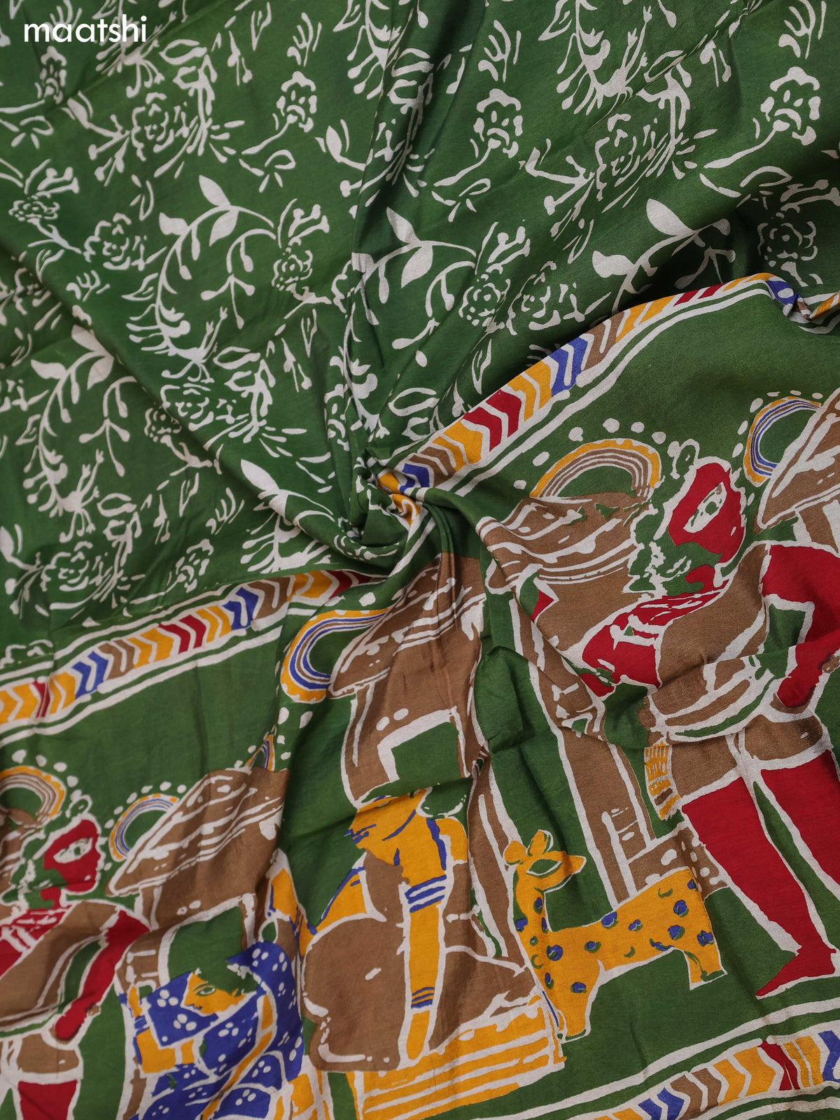 Green and Navy Blue Art Silk Dress Material With Allover Prints and Bottom & Dupatta