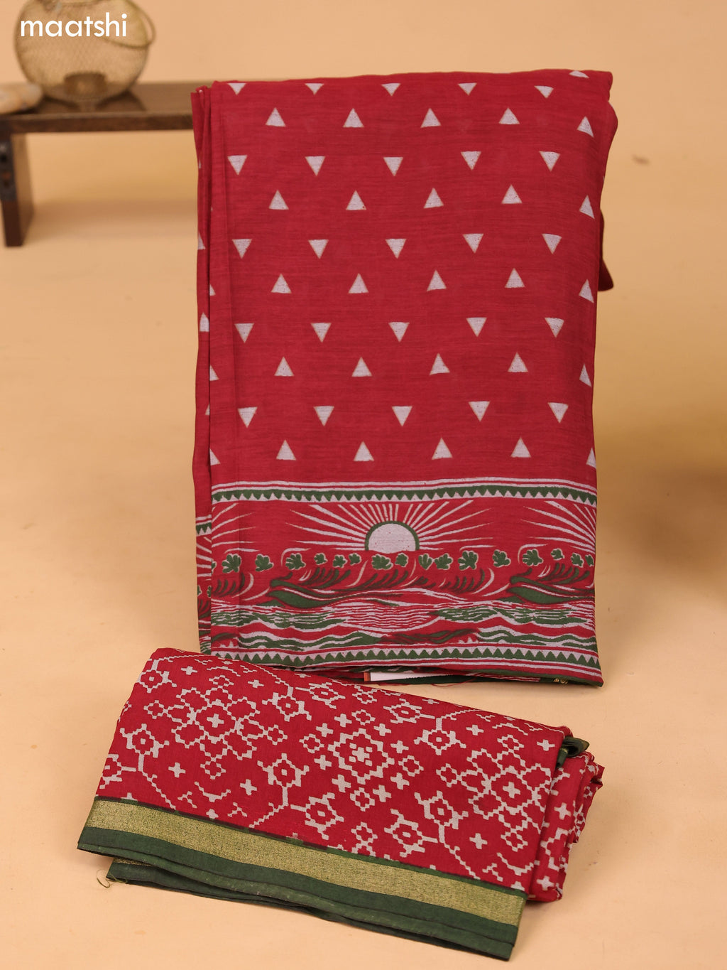 Maroon Art Silk Dress Material With Allover Prints and Bottom & Dupatta