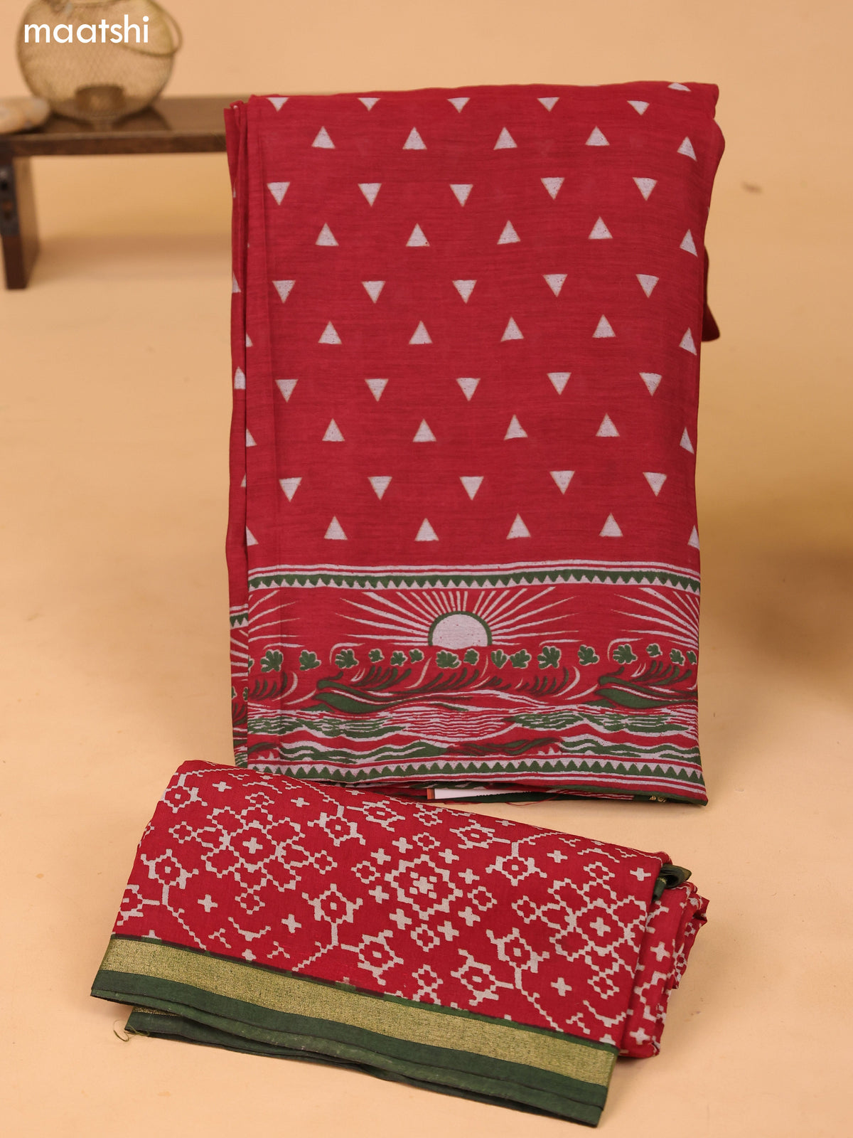 Maroon Art Silk Dress Material With Allover Prints and Bottom & Dupatta