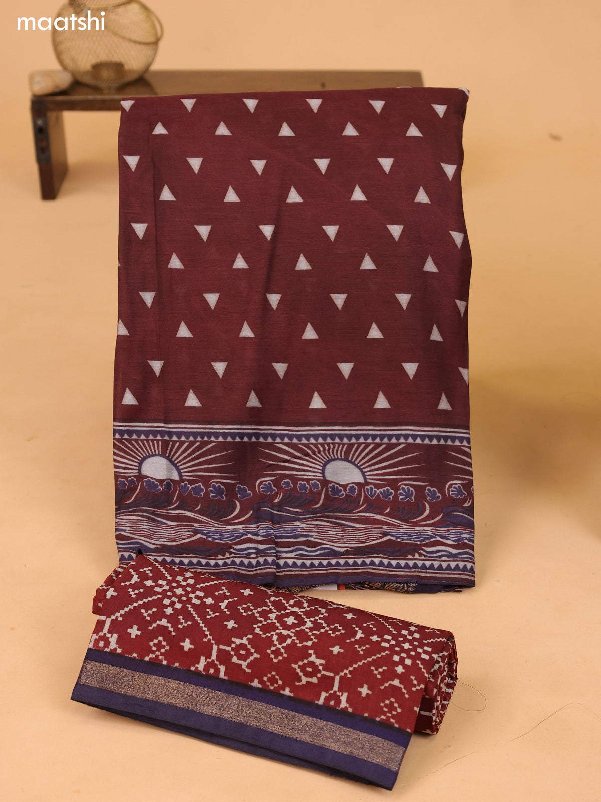 Deep Brown and Pastel Purple Art Silk Dress Material With Allover Prints and Bottom & Dupatta