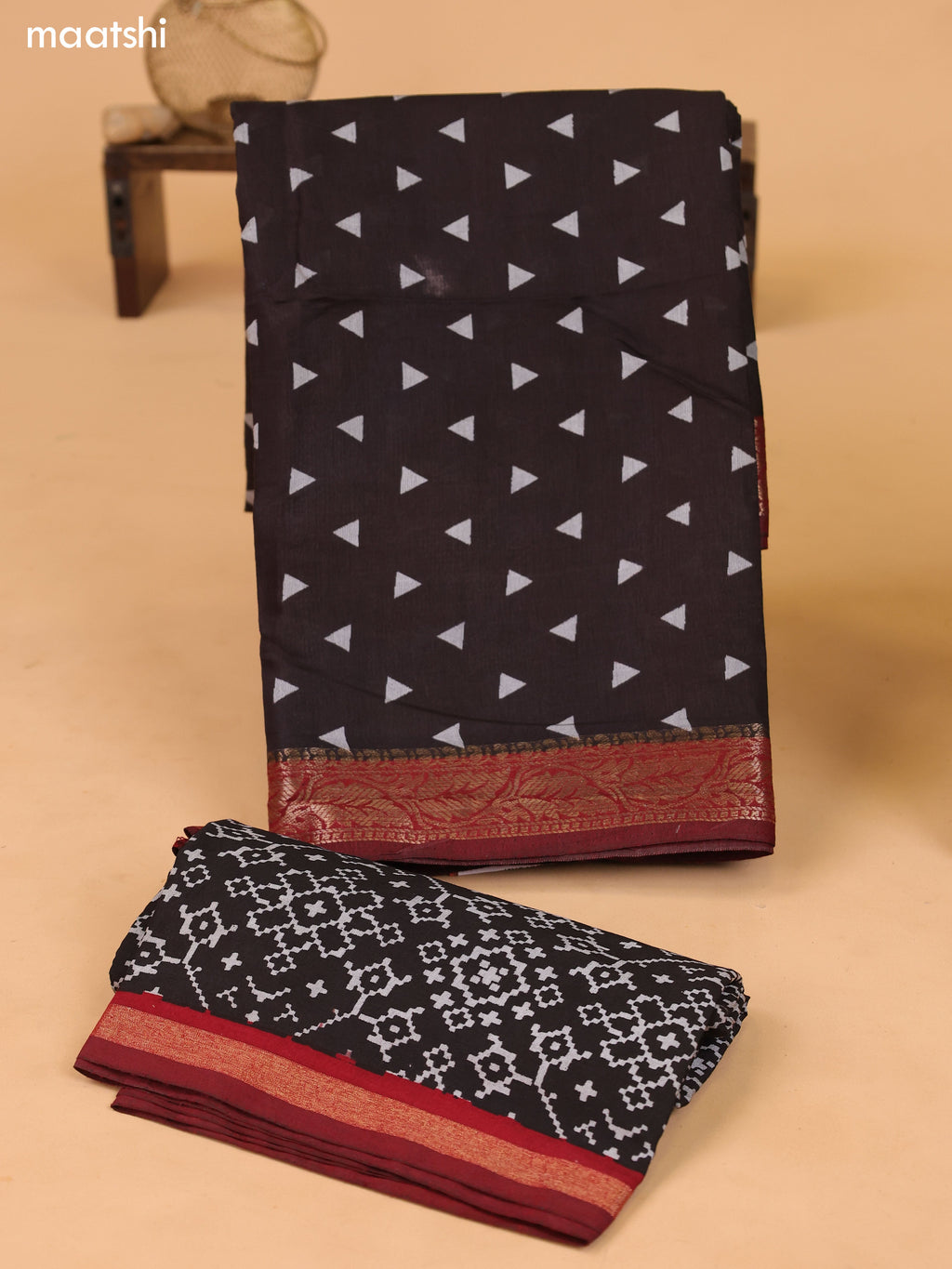 Deep Brown and Maroon Art Silk Dress Material With Allover Prints and Bottom & Dupatta