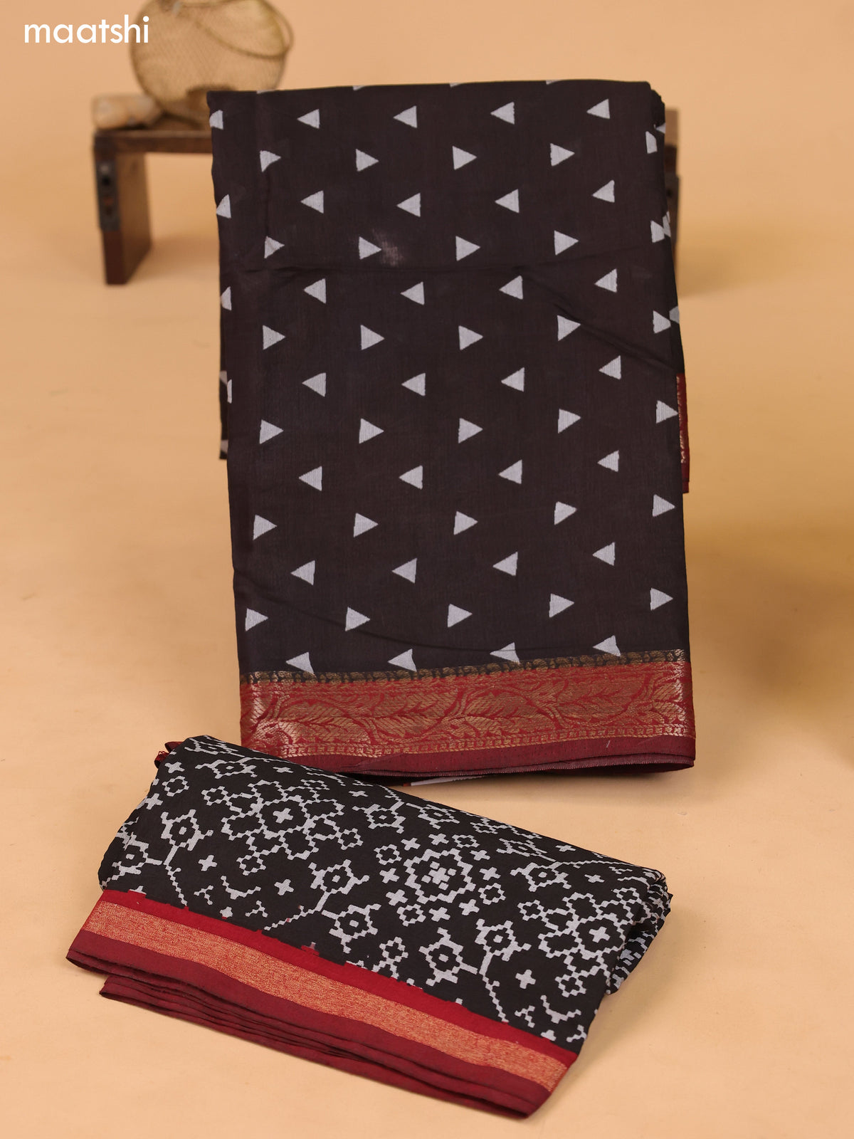 Deep Brown and Maroon Art Silk Dress Material With Allover Prints and Bottom & Dupatta