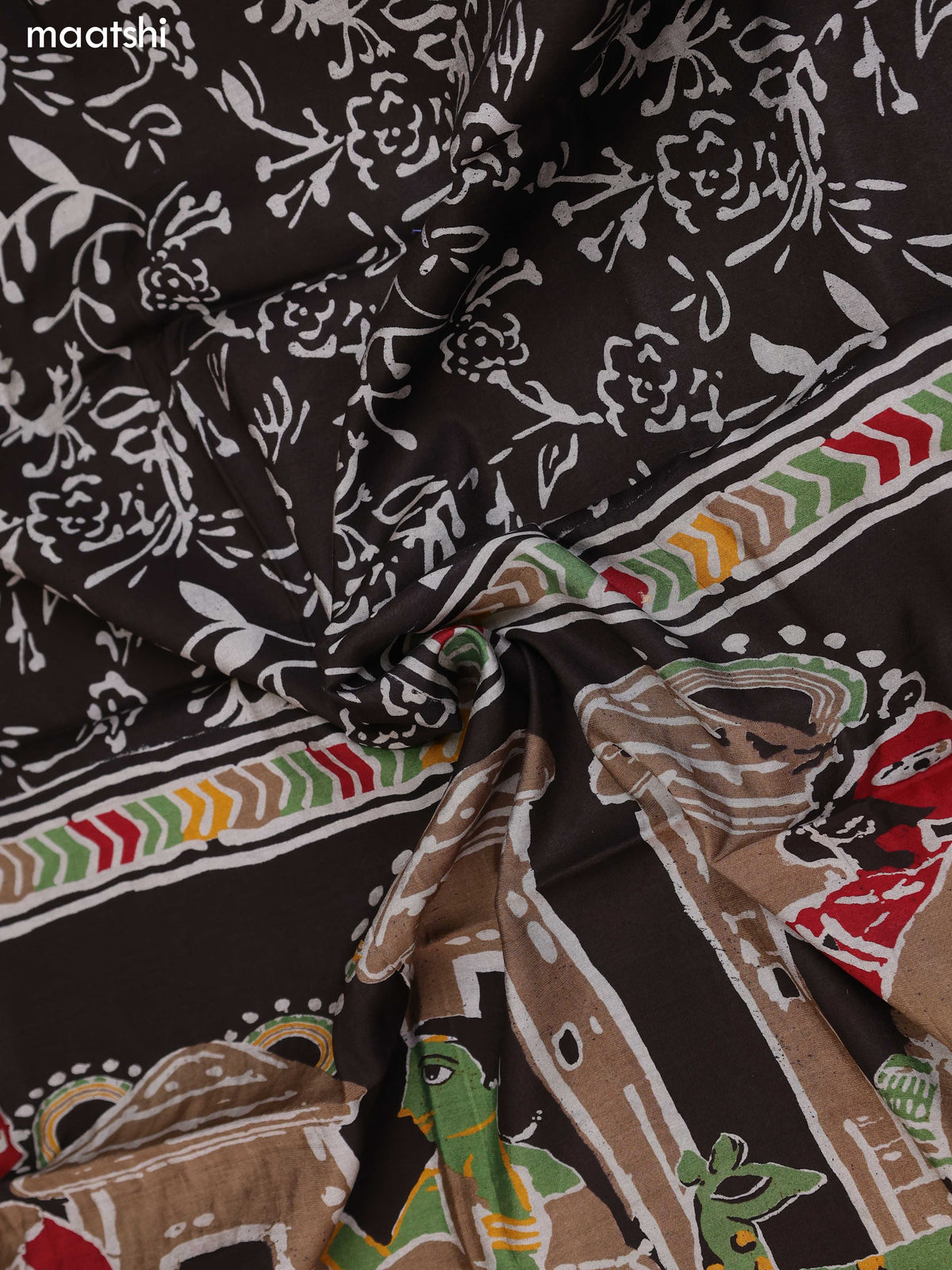 Deep Brown and Maroon Art Silk Dress Material With Allover Prints and Bottom & Dupatta