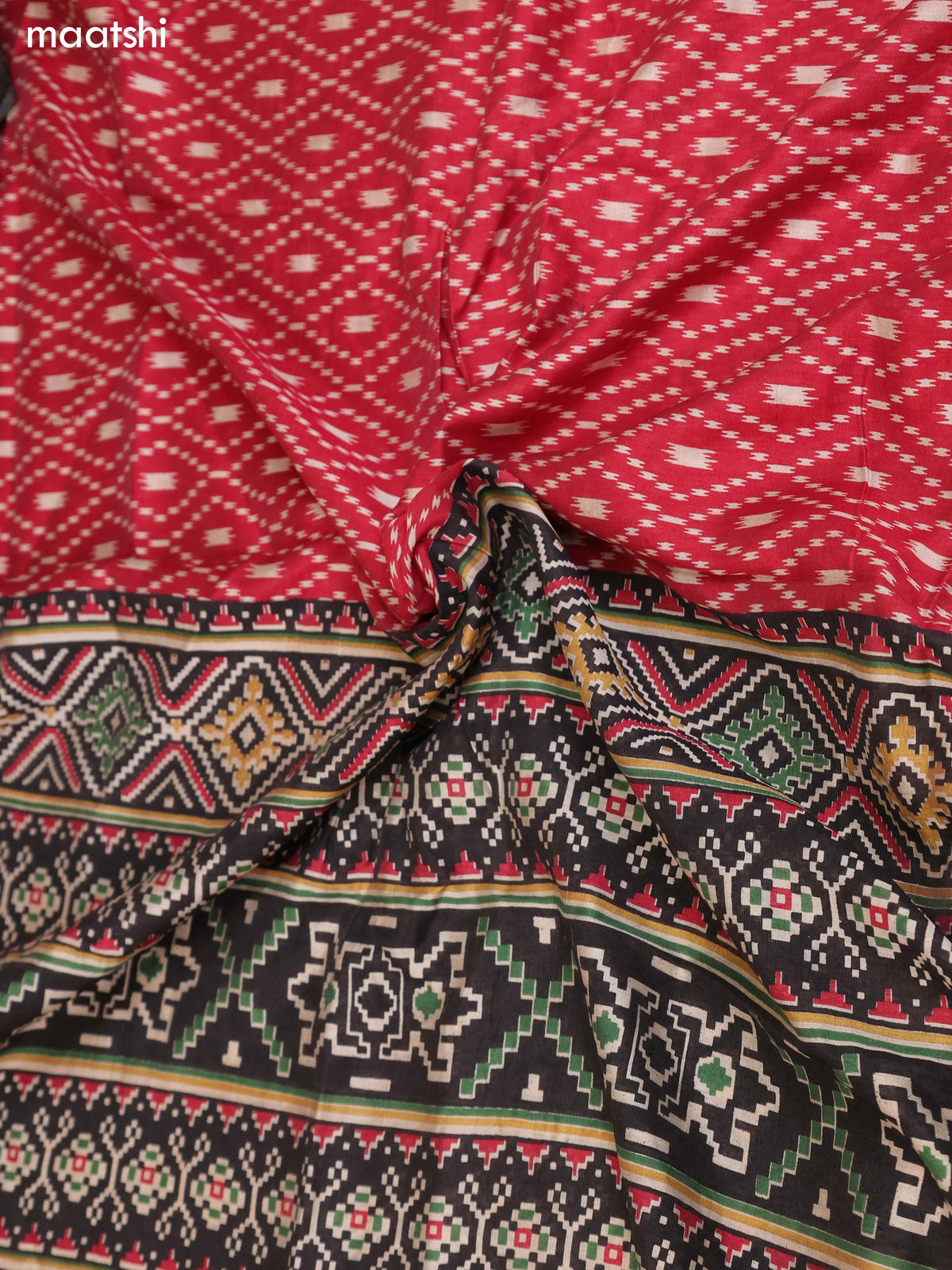 Maroon and Black Art Silk Dress Material With Allover Ikat Weaves and Bottom & Dupatta