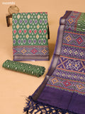 Green and Pastel Purple Art Silk Dress Material With Allover Ikat Weaves and Bottom & Dupatta