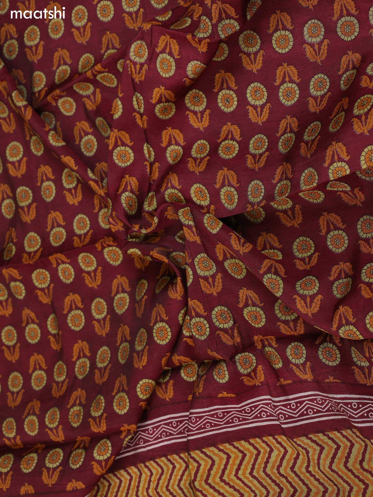 Pastel Purple and Mustard Art Silk Dress Material With Zig Zag Prints and Bottom & Dupatta