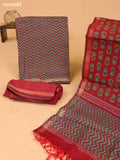 Grey and Maroon Art Silk Dress Material With Zig Zag Prints and Bottom & Dupatta