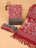 Maroon & Grey and Black Art Silk Dress Material With Kalamkari Prints and Bottom & Dupatta