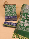 Green & Grey and Navy Blue Art Silk Dress Material With Kalamkari Prints and Bottom & Dupatta