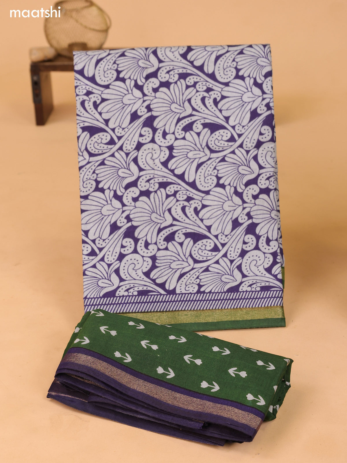 Grey & Navy Blue and Green Art Silk Dress Material With Allover Prints and Bottom & Dupatta