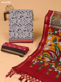 Grey & Deep Navy Blue and Maroon Art Silk Dress Material With Allover Prints and Bottom & Dupatta