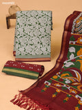 Grey & Green and Deep Brown Art Silk Dress Material With Allover Prints and Bottom & Dupatta