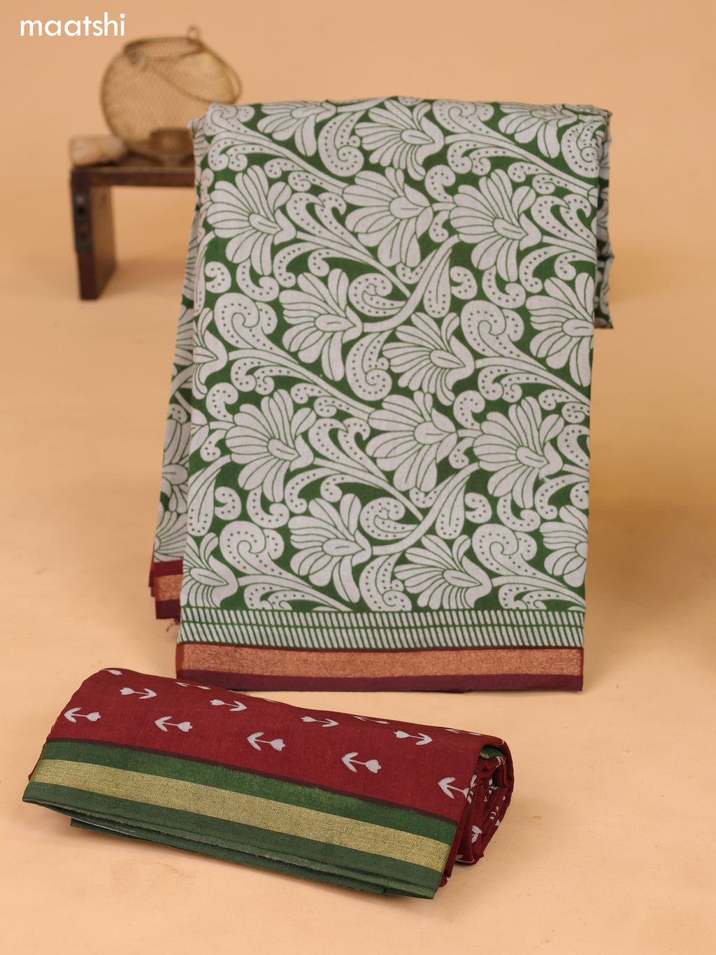 Grey & Green and Deep Brown Art Silk Dress Material With Allover Prints and Bottom & Dupatta