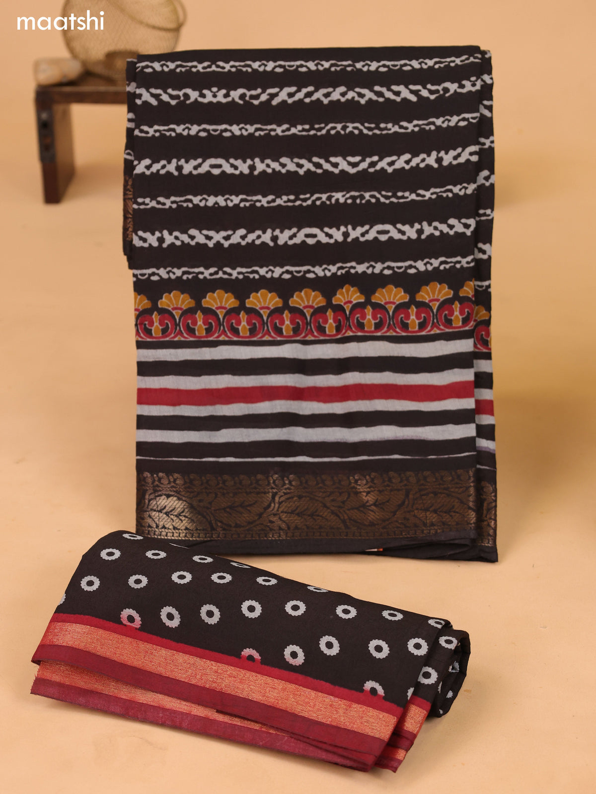 Dark Brown Art Silk Dress Material With Allover Prints and Bottom & Dupatta