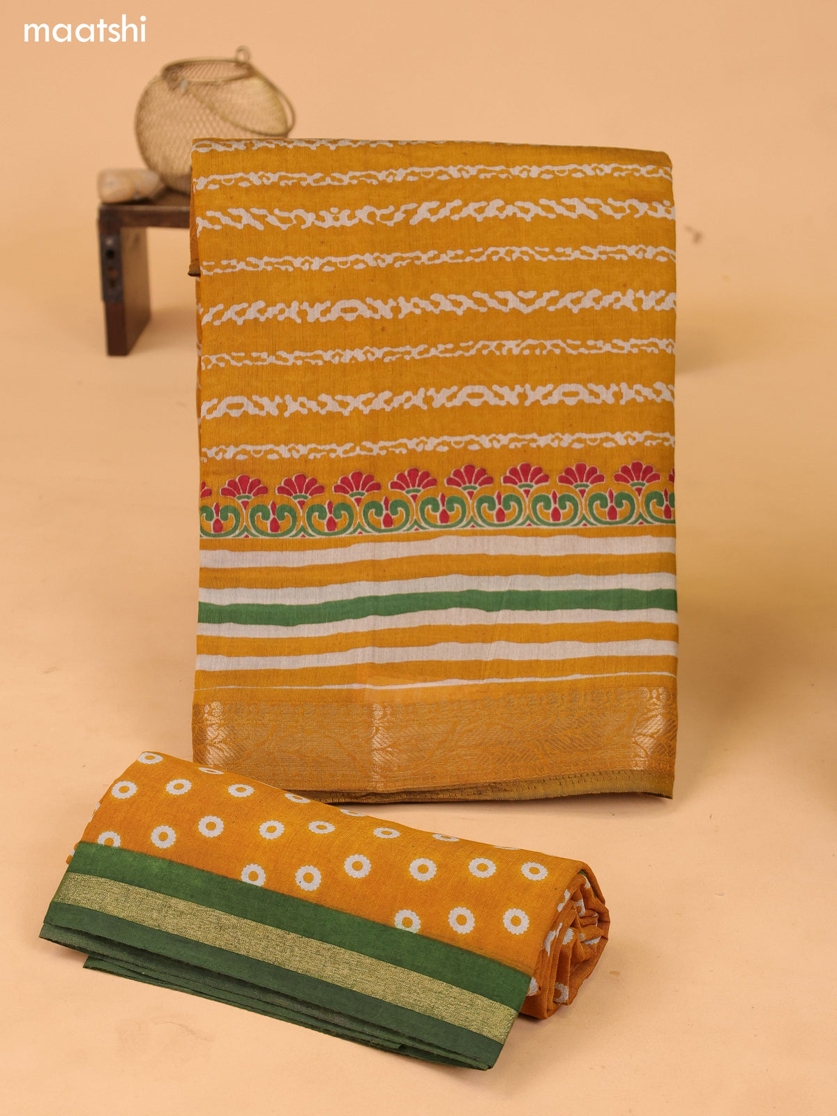 Mustard Yellow Art Silk Dress Material With Allover Prints and Bottom & Dupatta