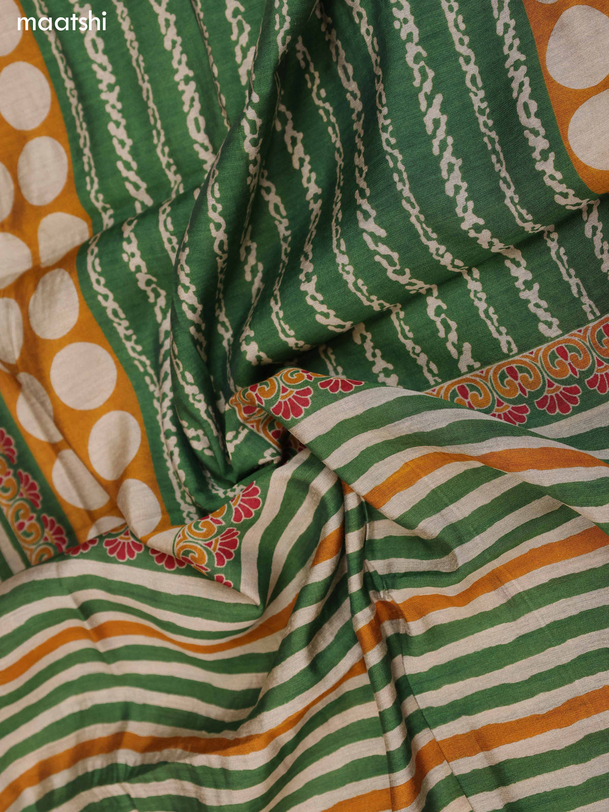 Green Art Silk Dress Material With Allover Prints and Bottom & Dupatta