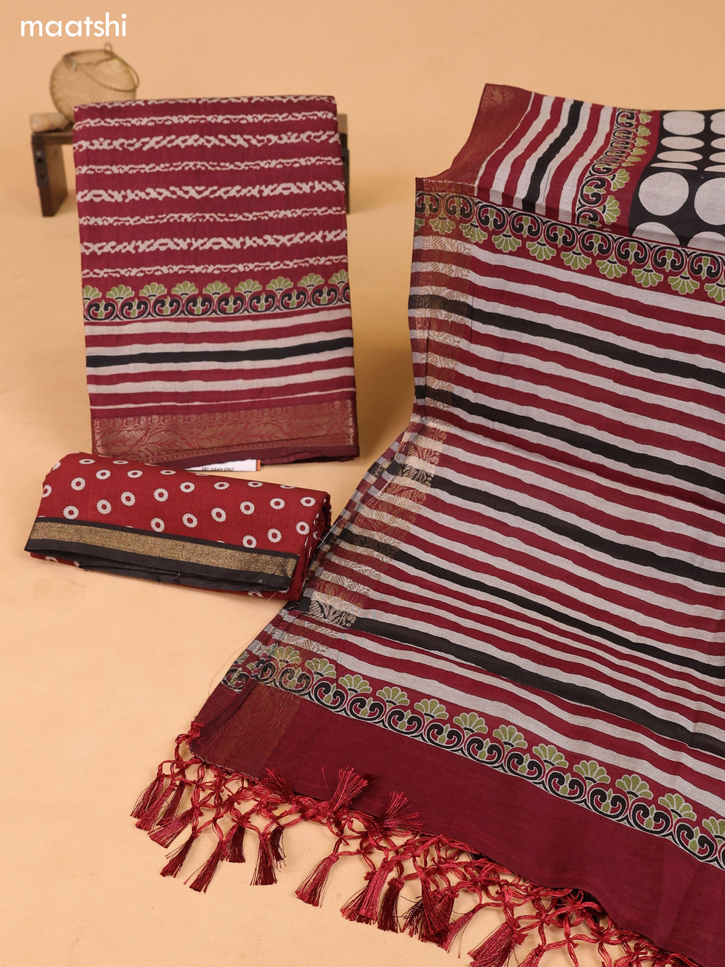 Maroon and Dark Rust Art Silk Dress Material With Allover Prints and Bottom & Dupatta