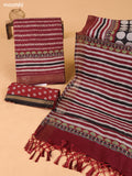 Maroon and Dark Rust Art Silk Dress Material With Allover Prints and Bottom & Dupatta