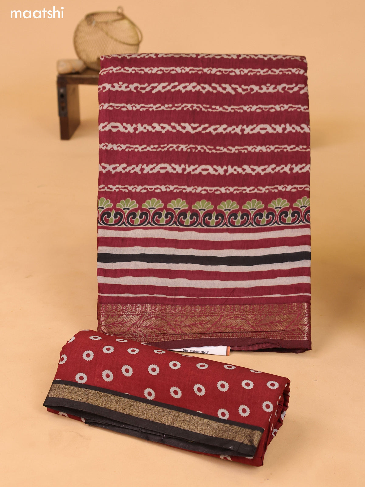 Maroon and Dark Rust Art Silk Dress Material With Allover Prints and Bottom & Dupatta