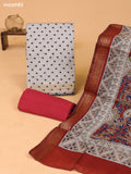 Grey and Maroon Art Silk Dress Material With Allover Prints and Bottom & Kalamkari Dupatta