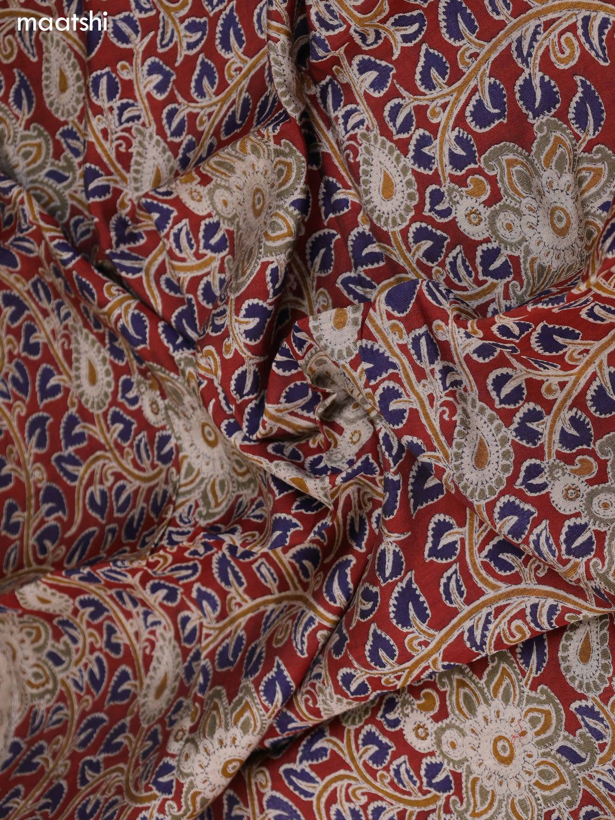 Grey and Maroon Art Silk Dress Material With Allover Prints and Bottom & Kalamkari Dupatta