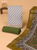 Grey and Green Art Silk Dress Material With Allover Prints and Bottom & Kalamkari Dupatta
