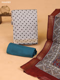 Grey and Teal Blue Art Silk Dress Material With Allover Prints and Bottom & Kalamkari Dupatta