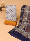 Grey and Mustard Yellow Art Silk Dress Material With Allover Prints and Bottom & Kalamkari Dupatta