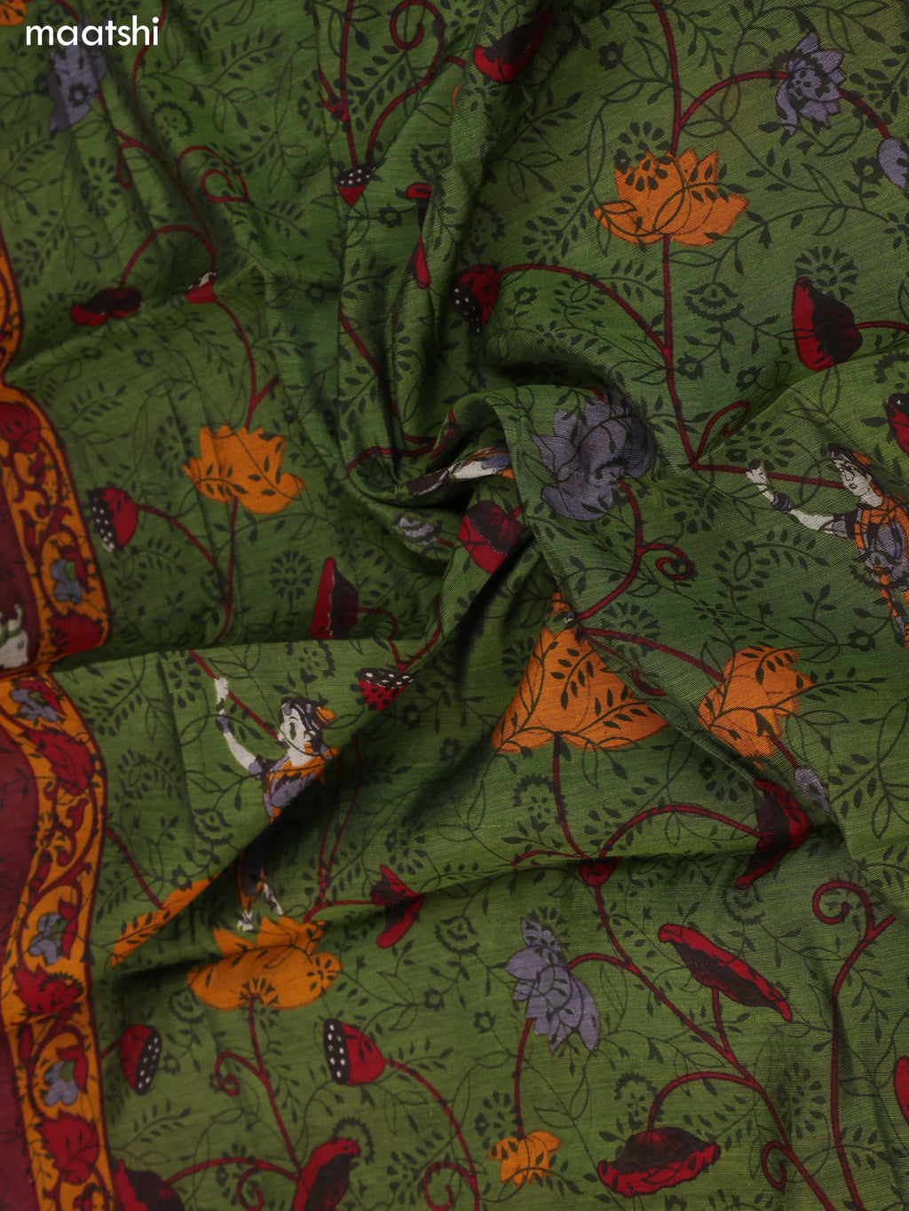 Green Art Silk Dress Material With Allover Prints and Bottom & Dupatta
